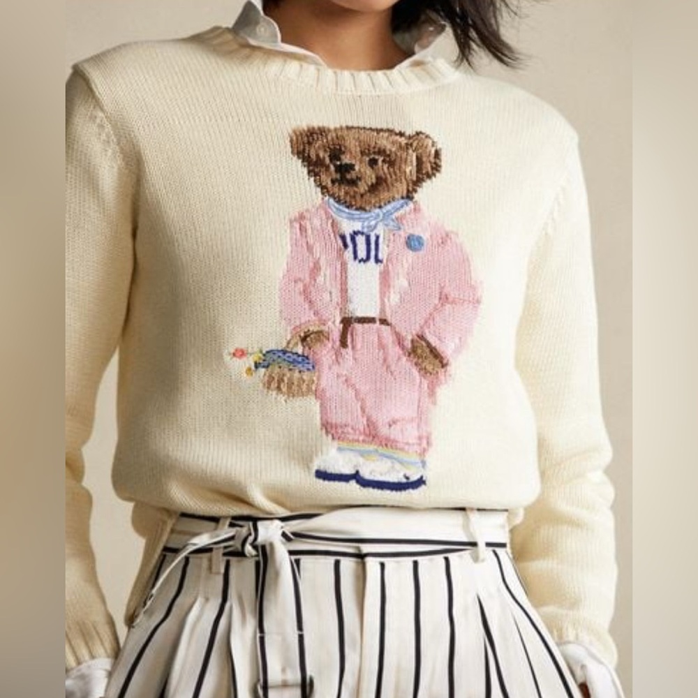 Polo by Ralph Lauren Cream Sweater with Pink Bear Design